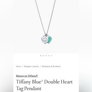 Tiffany & CO Blue Double Heart Tag Pendant Necklace